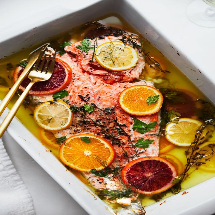 Slow roasted citrus salmon.