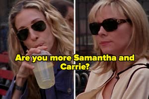 Sarah Jessica Parker as Carrie Bradshaw and Kim Catrell as Samantha Jones in the show "Sex and the City."