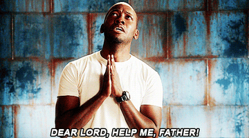 Winston saying &quot;dear lord, help me father!&quot; on New Girl