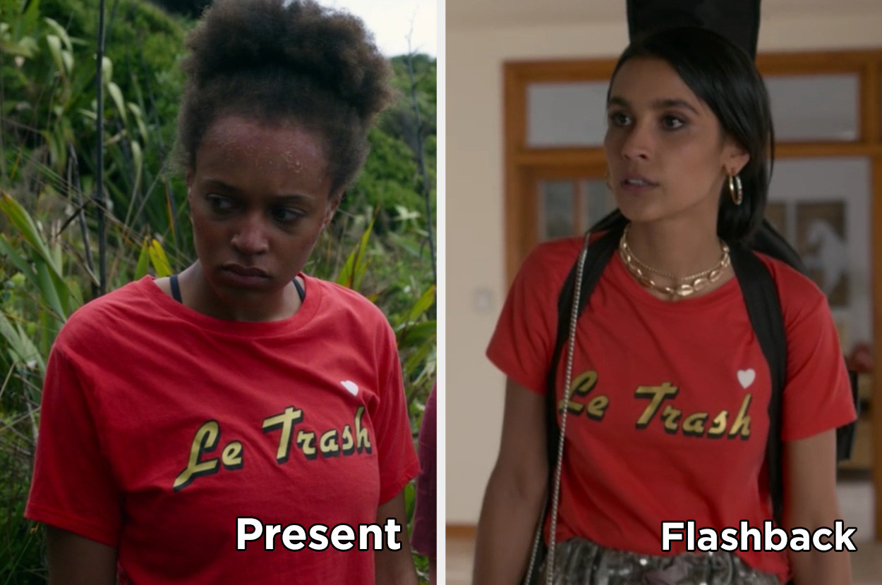 Rachel wearing the same shirt on the Island that Fatin wears in a flashback