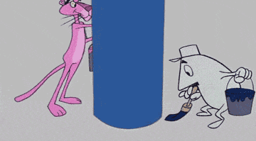 A GIF of the Pink Panther and Inspector Clouseau painting a pillar
