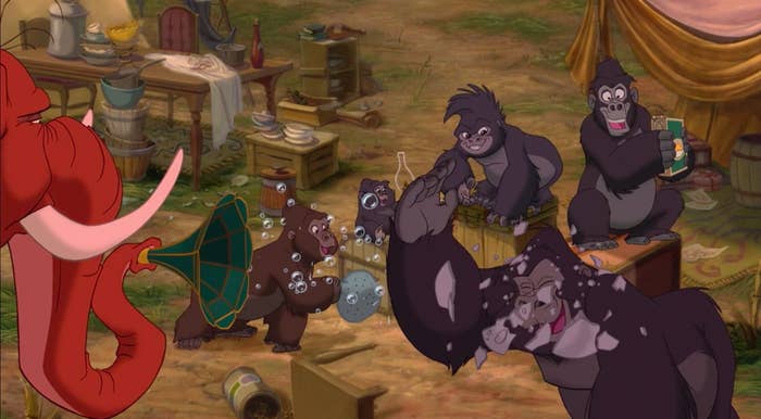 Terk and the other gorillas used things around the campsite to make music