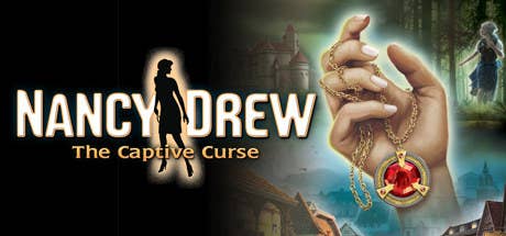 cover for nancy drew the captive curse, which is a hand holding a necklace with a large stone