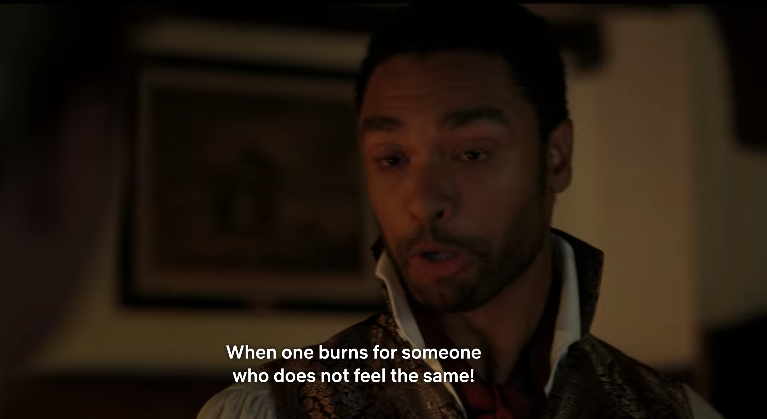 Simon Basset saying &quot;When one burns for someone who does not feel the same!&quot;