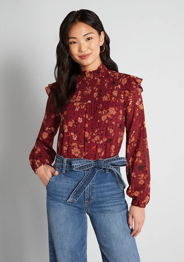 Floral blouse on model