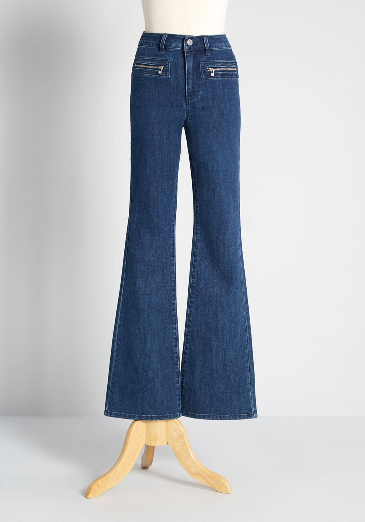 Blue flared jeans on mannequin