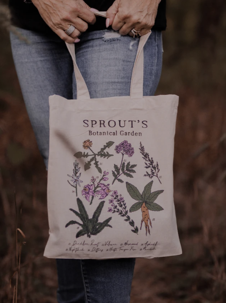 sprout's botanical tote bag