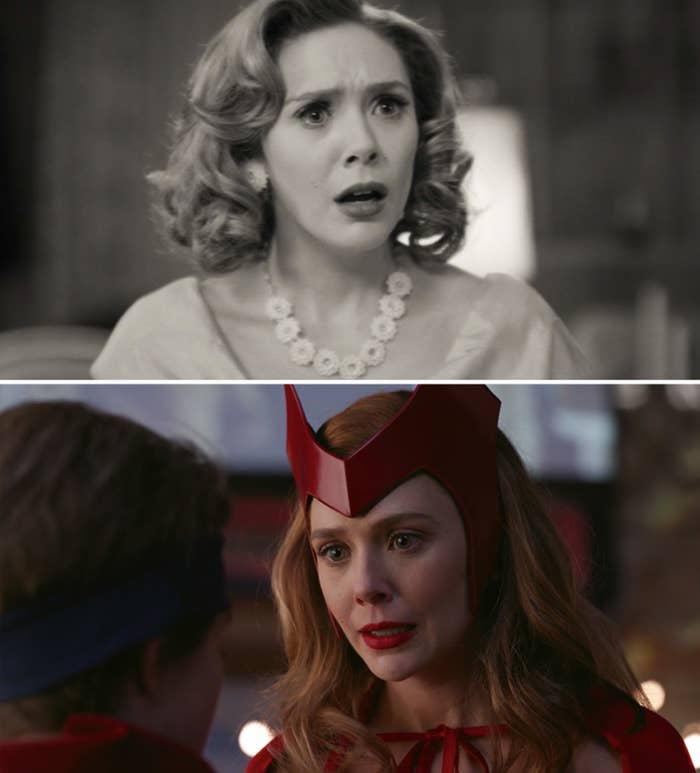 Elizabeth Olsen as Wanda Maximoff in "WandaVision" Episode 1 and Episode 6