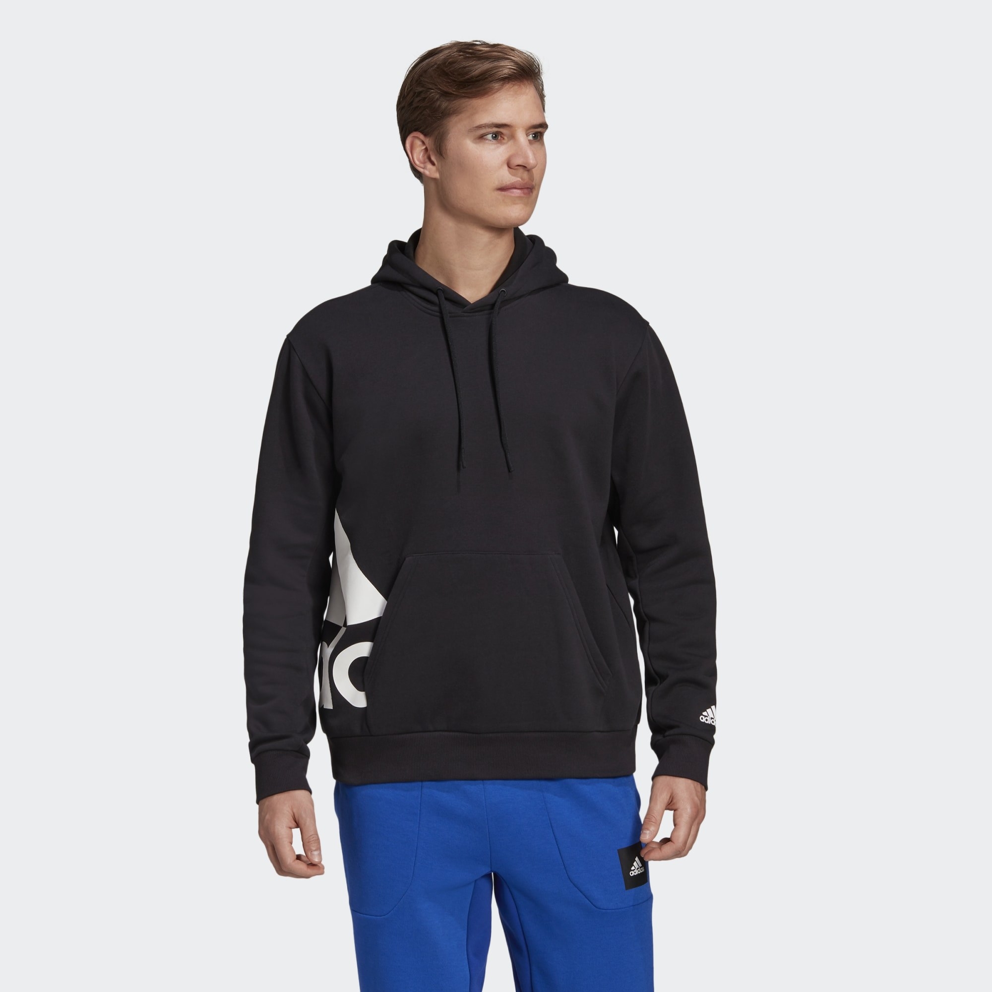 Model in black hoodie