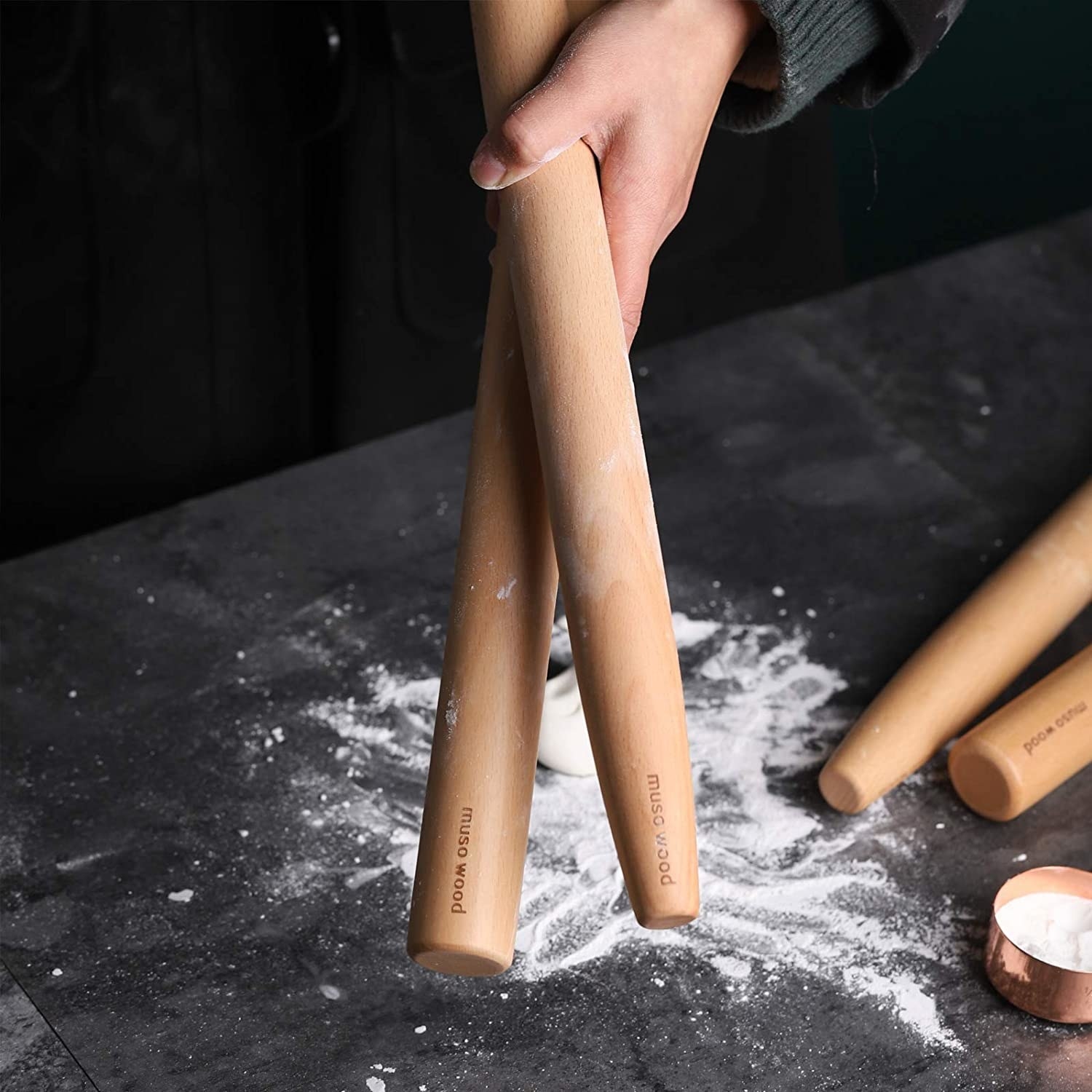 Rolling Pin with Thickness Rings- 16” French Rolling Pin for Baking Even Pastry or Cookie Dough - Adjustable, Stainless Steel Rolling Pin with Complim