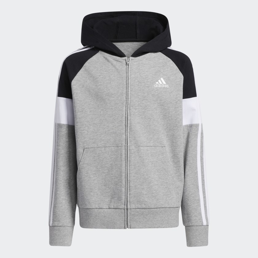 A grey, white and black colorblock zip-up