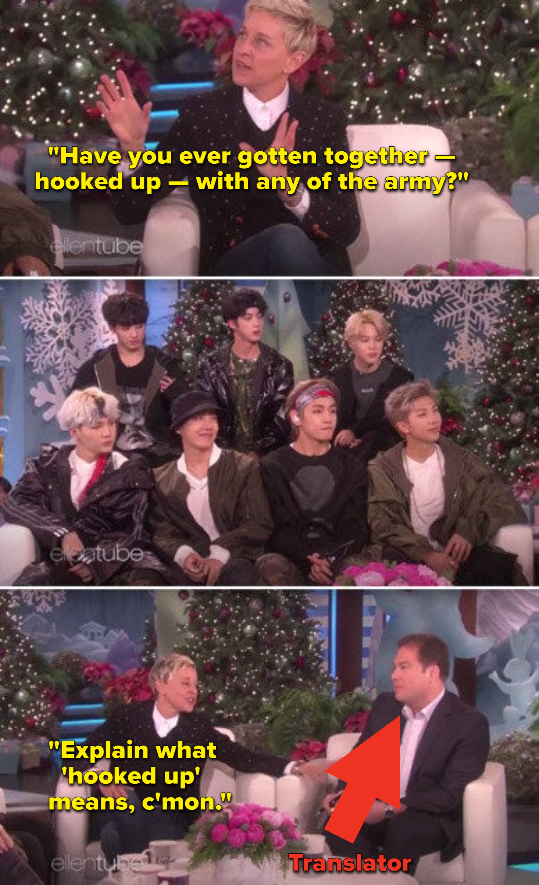 Ellen asking BTS if they&#x27;ve hooked up with their fans