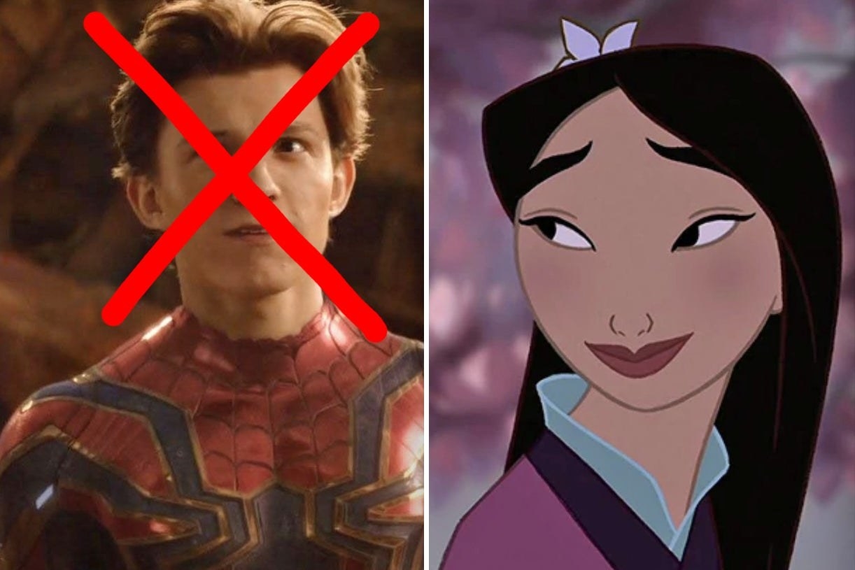 Spider-Man with X through his face and Mulan 