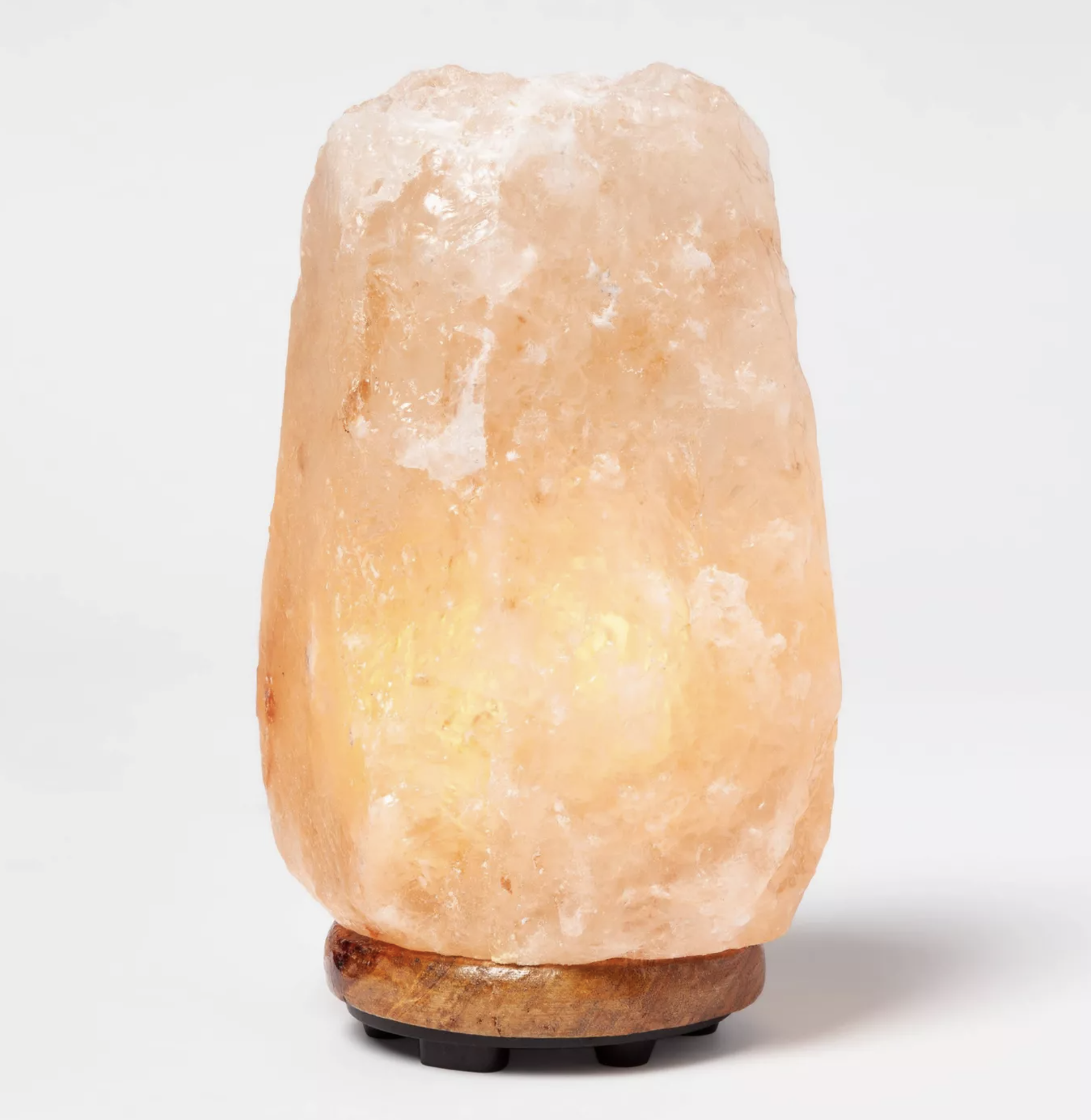 the Himalayan salt lamp which has a wooden base