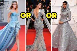 Three different red carpet gowns