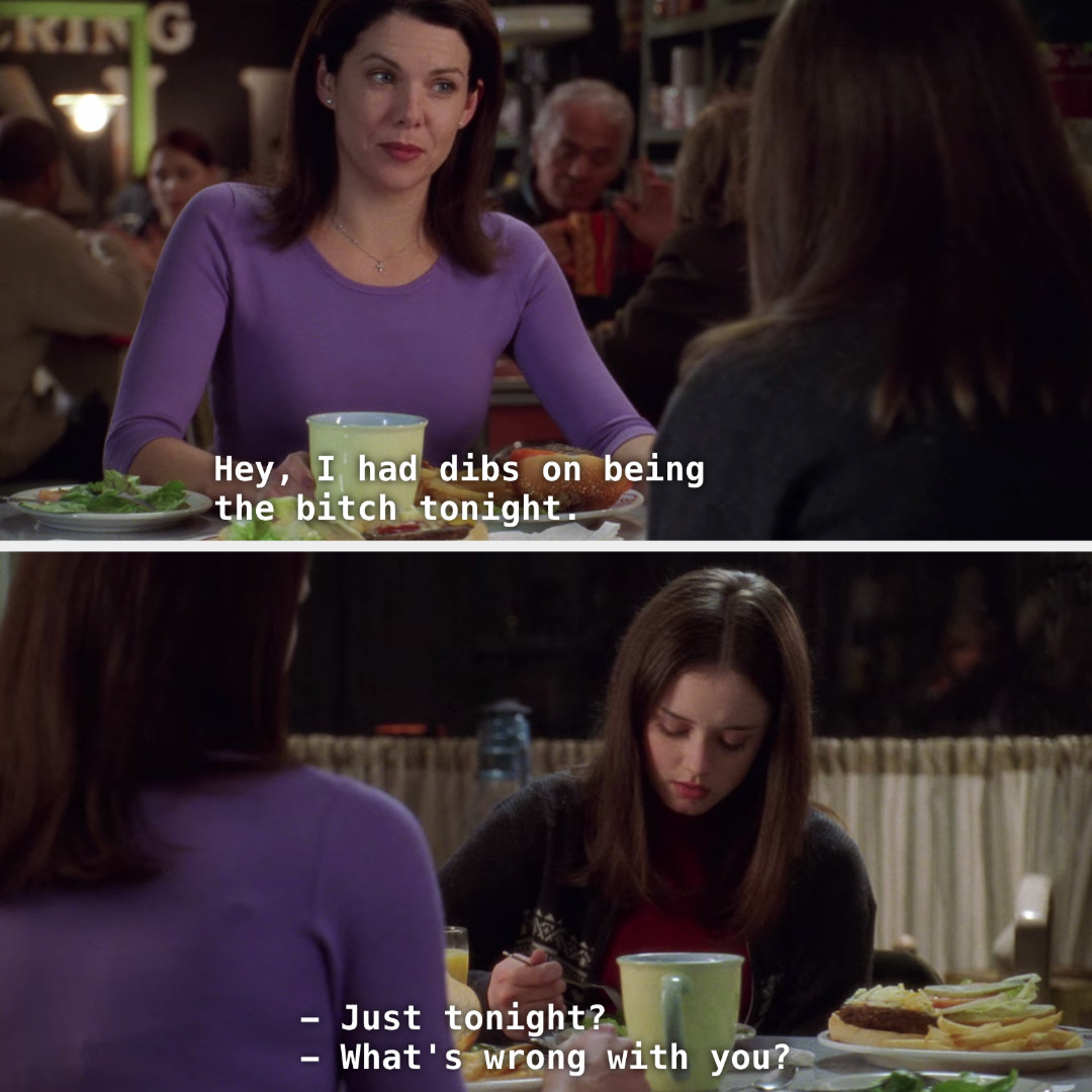 Lorelai and Rory having a tif at Luke&#x27;s diner 