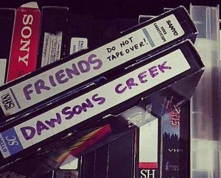 A set of blank tapes with Friends and Dawsons Creek written on them