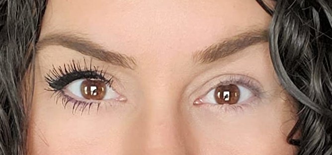 reviewer photo showing the significant difference between one eye with the mascara and the other without