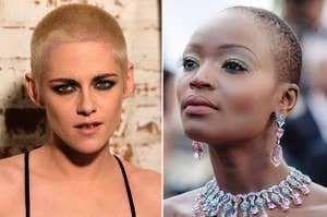 Two actresses with shaved heads