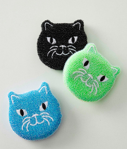 A trio of cat shaped dish sponges