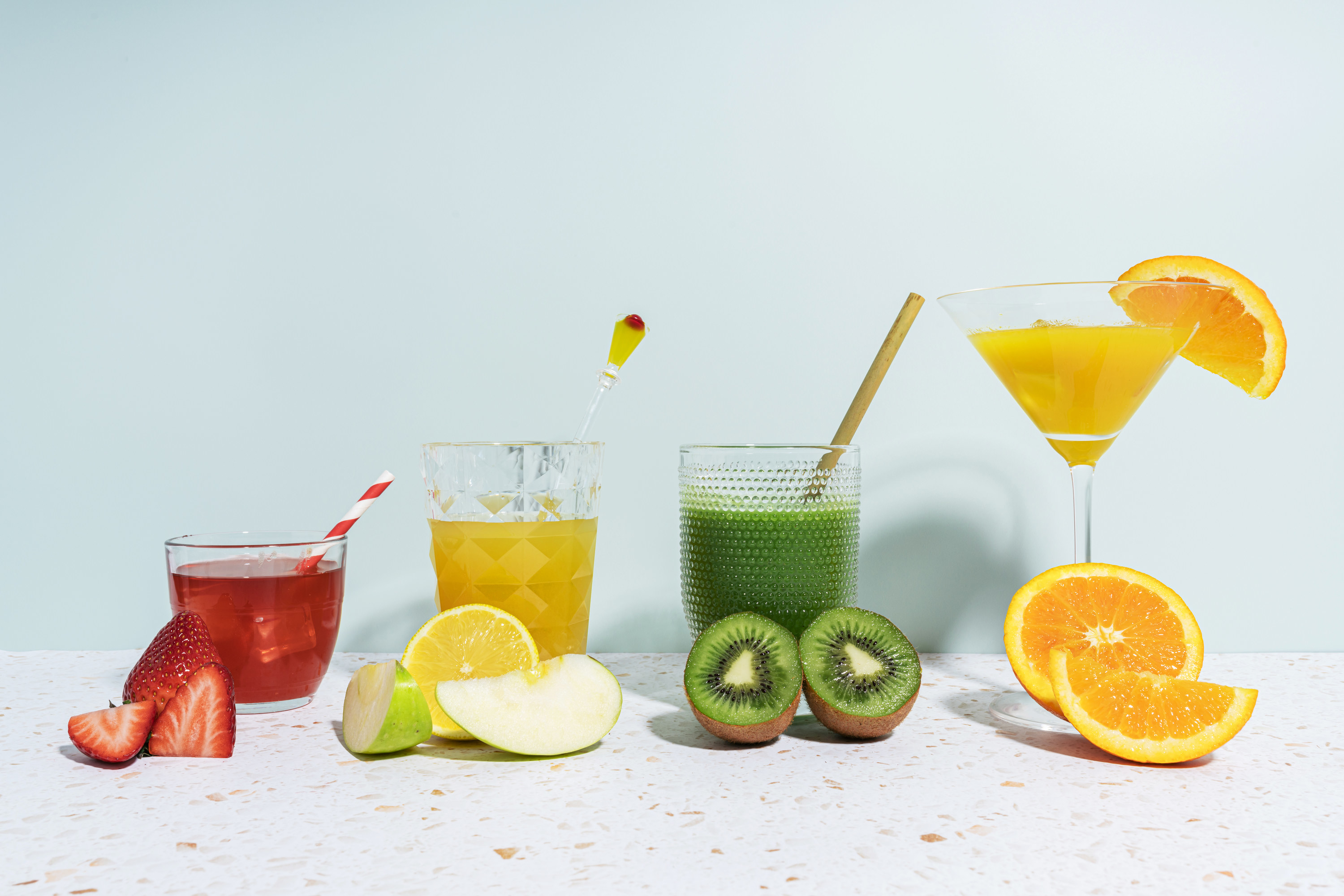 A variety of colorful cocktails