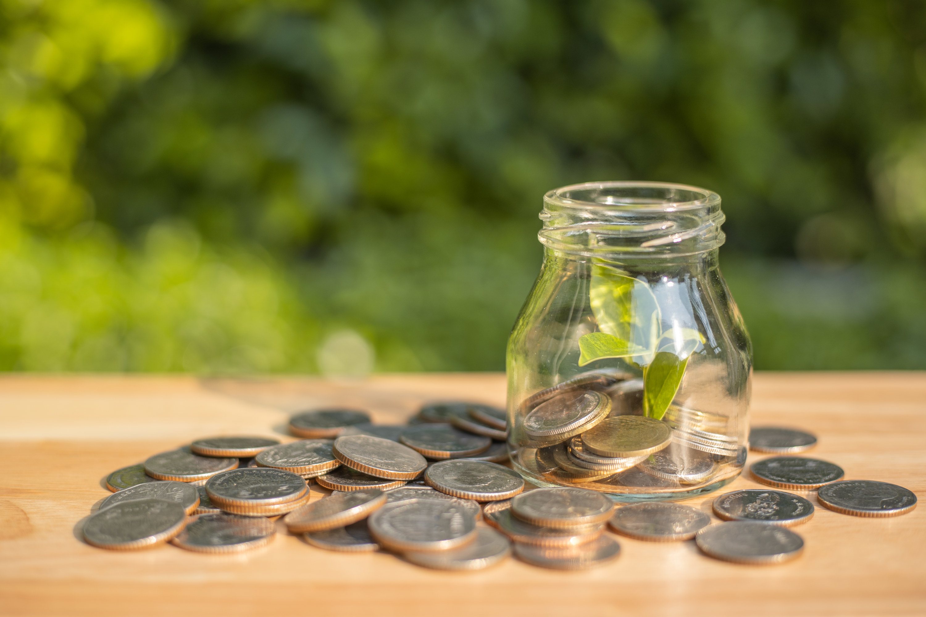 A change jar with coins