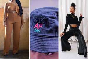 A person in a matching tan set / A person wearing a Black AF 365 hat / A person wearing a Black jumpsuit