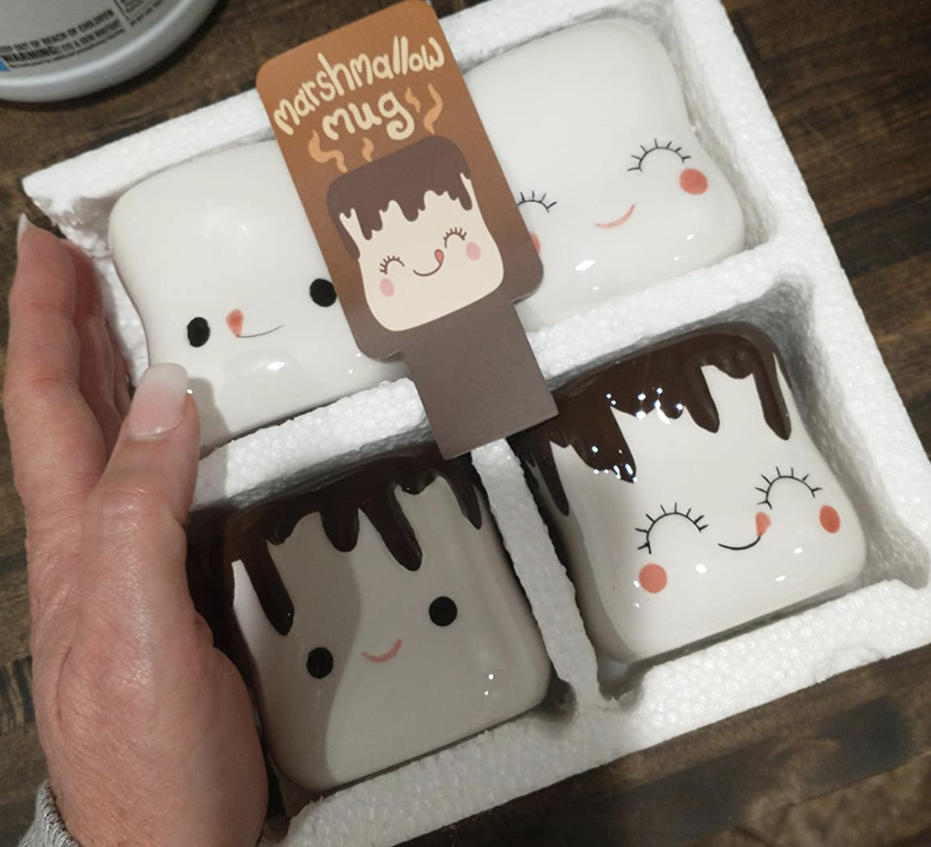 the four smiling marshmallow mugs