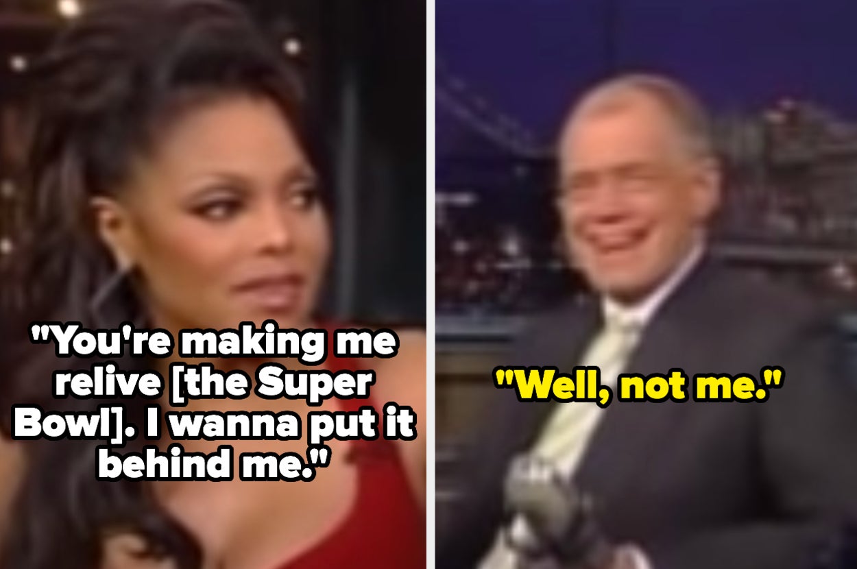 David Letterman asking Janet Jackson about her Super Bowl halftime performance when she told him she didn't want to talk about it