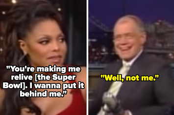 David Letterman asking Janet Jackson about her Super Bowl halftime performance when she told him she didn't want to talk about it