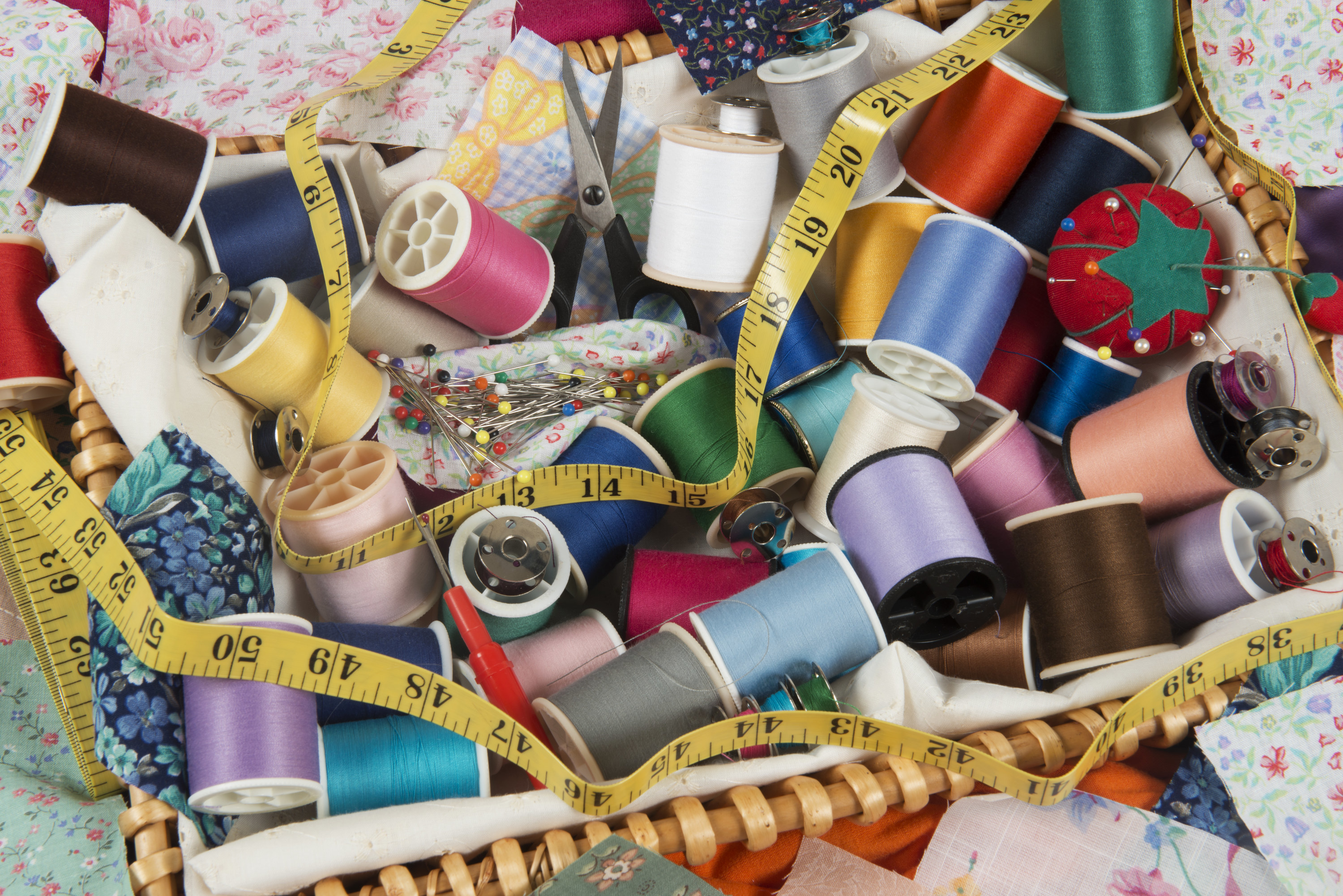 A sewing kit with colorful threads