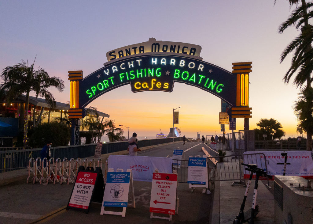 The street leading to the pier has been blocked by barricades