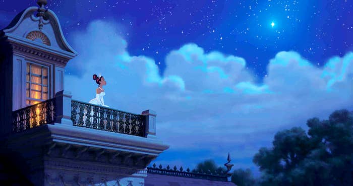 scene where Tiana is looking off at the star from Charlotte's balcony
