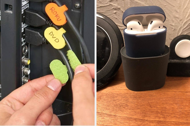 (left) Cable labels (right) AirPod stand and charger