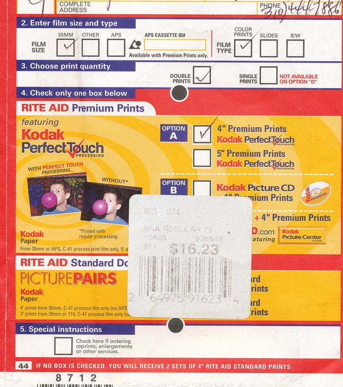 An envelope for Kodak photo development 