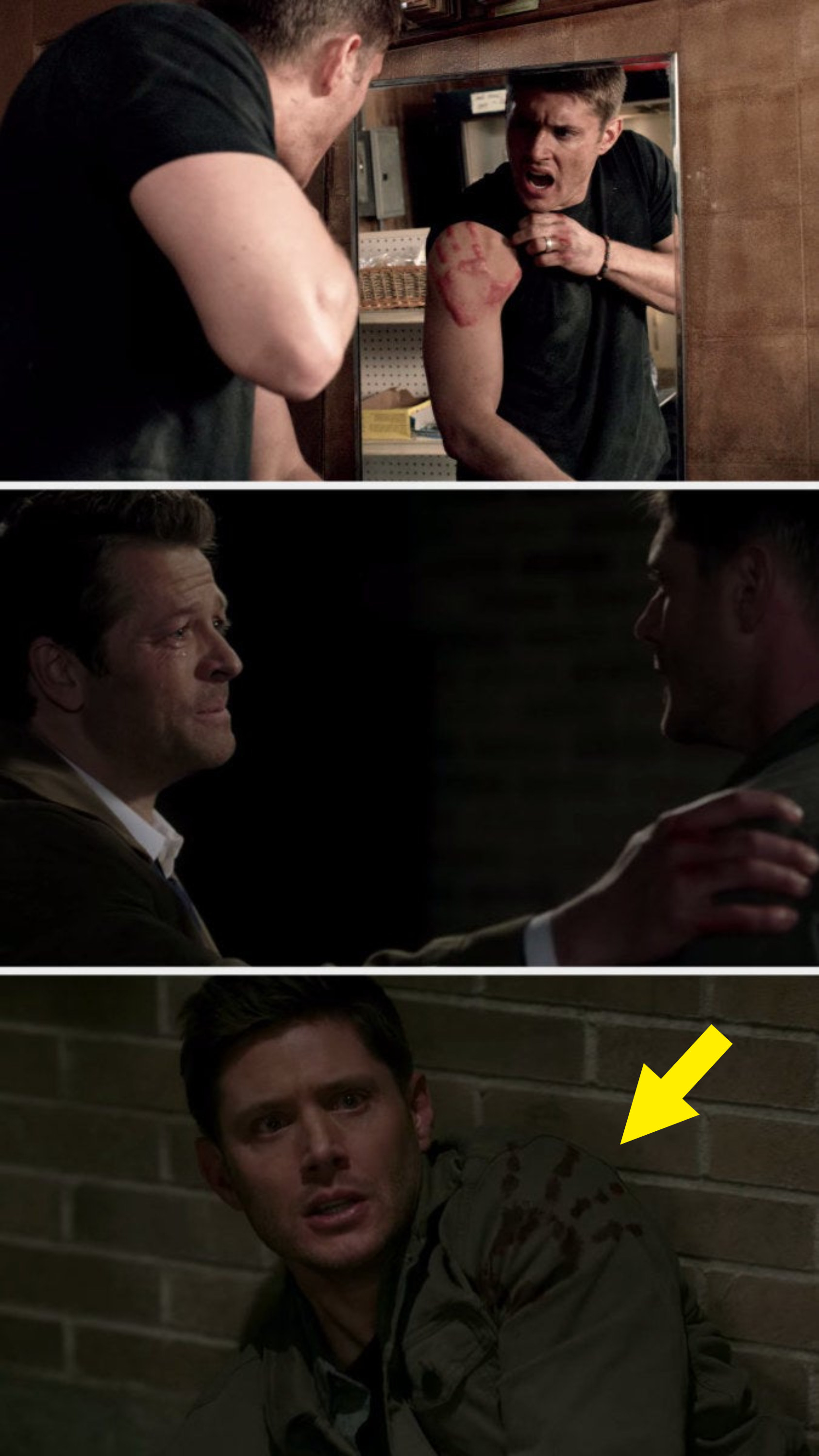 Dean has a hand print on the same shoulder twice