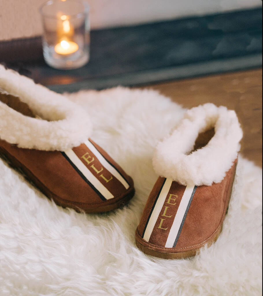 Monogrammed sheepskin online slippers