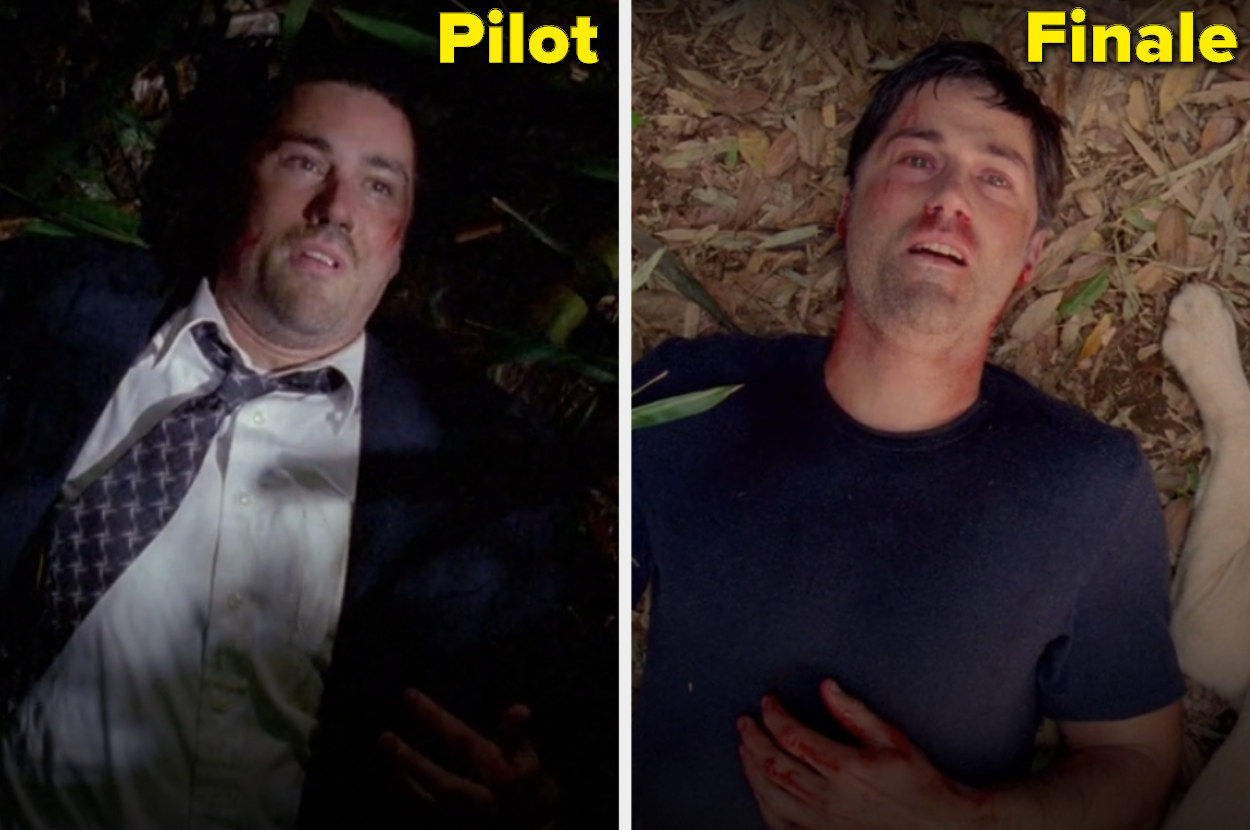 Jack lying on the ground in the pilot and the finale