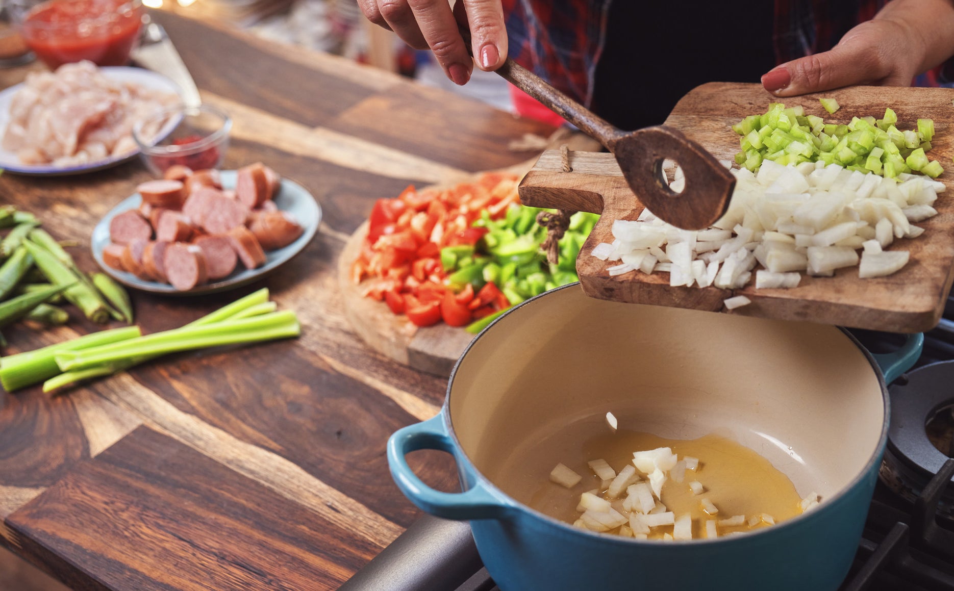 Ingredients for gumbo.