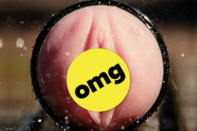 A realistic looking vagina opening with lips and a small clit placed inside a handle 