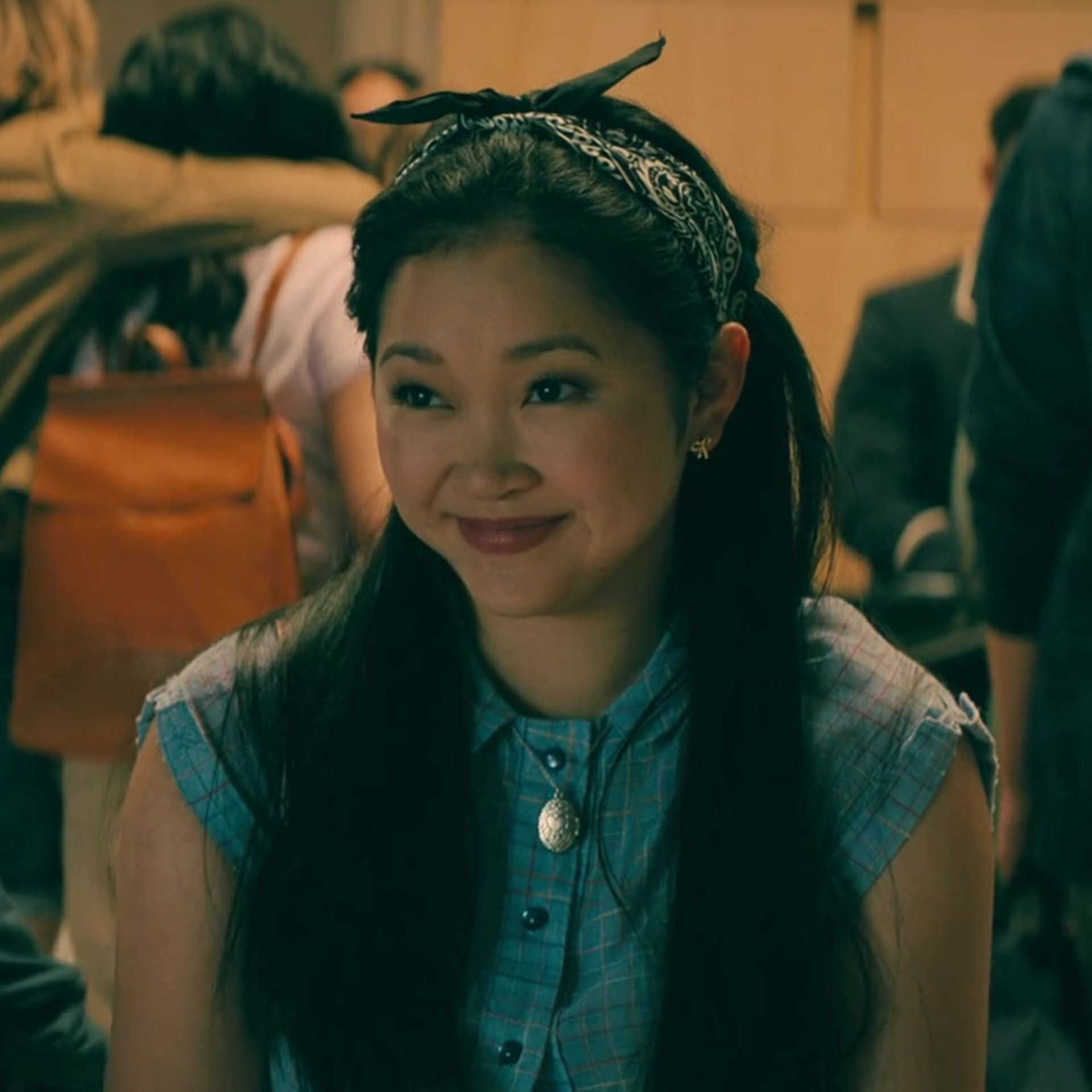 Lara Jean in denim top and bandana headband 