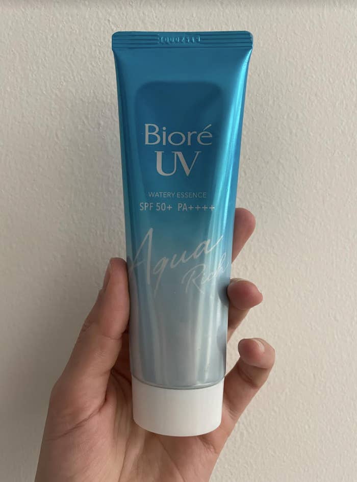 An image of the Biore sunscreen in the author's hand