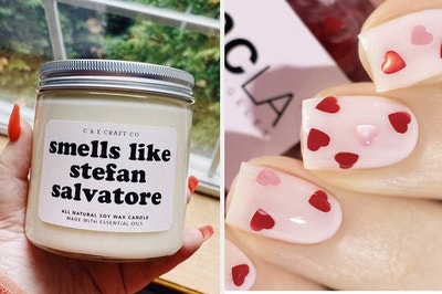 left image: smells like stefan salvatore candle, right image: ncla nail polishes