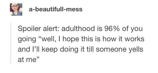 tweet about adulthood just being no one knowing what they&#x27;re doing