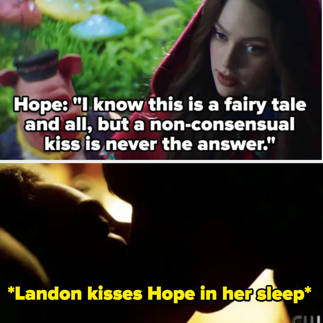 Hope says a non-consensual kiss is never the answer, Landon kisses her in her sleep the next episode