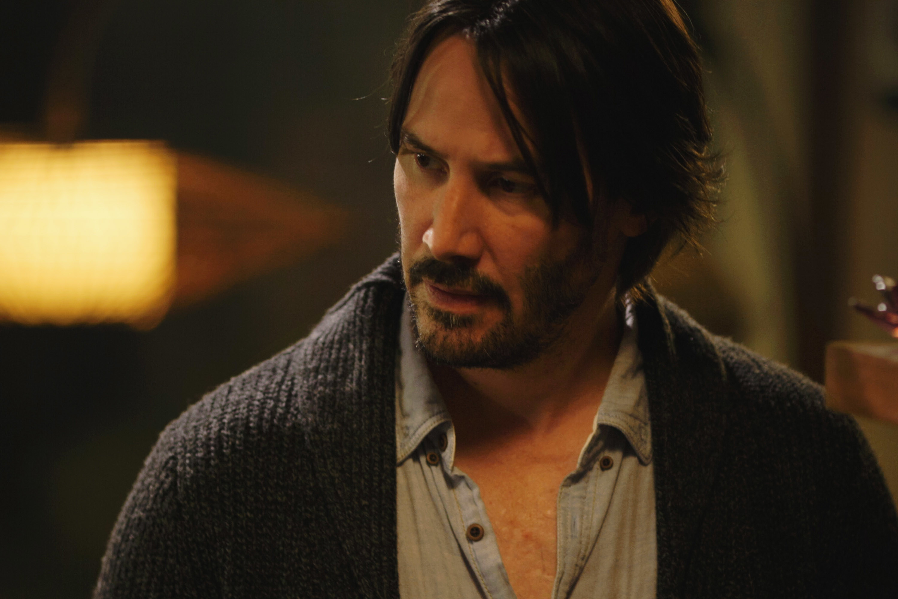 Keanu Reeves looks confused during a scene in &quot;Knock Knock&quot;