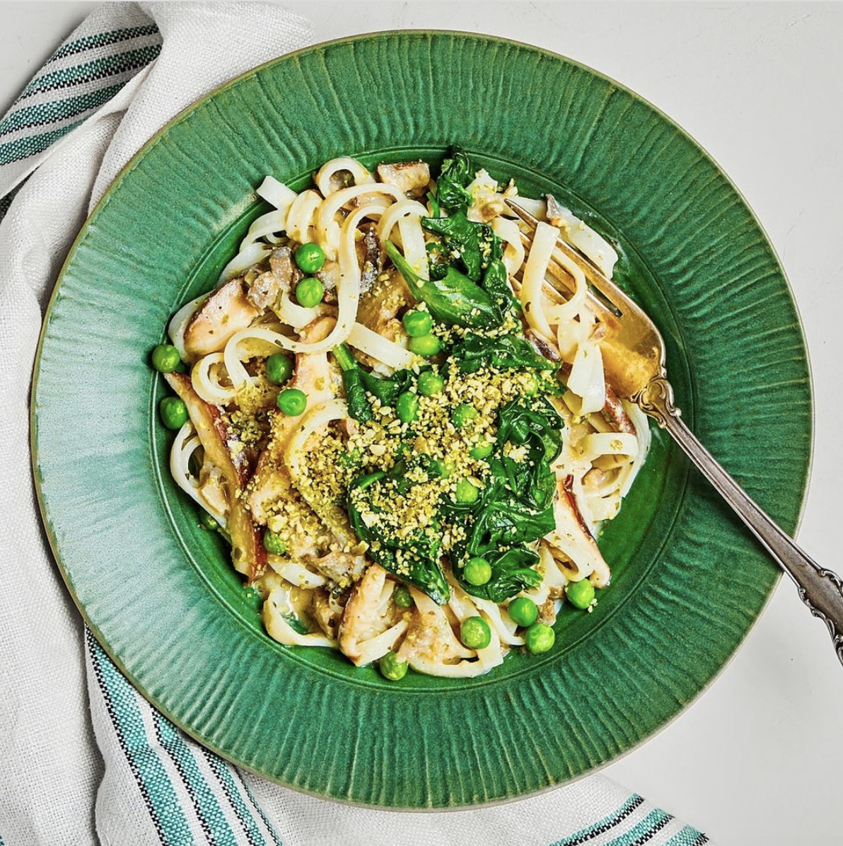 plate of Creamy Mushroom &amp;amp; Spinach Noodles