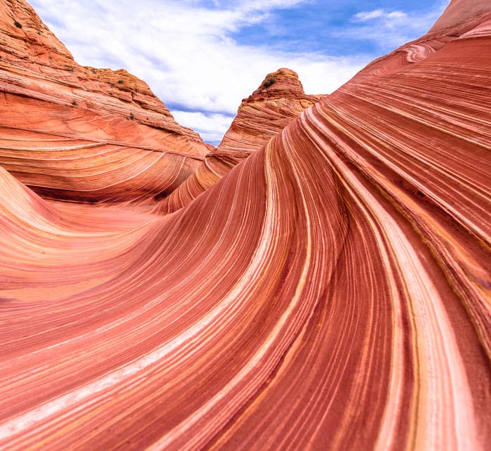 Red sandstone rock in the form of a wave