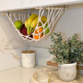 hanging fruit basket in a kitchen
