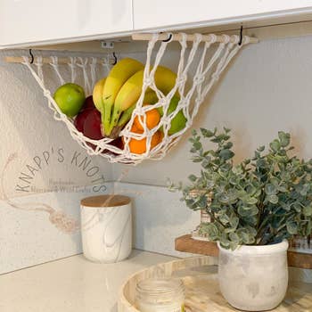 hanging fruit basket in a kitchen